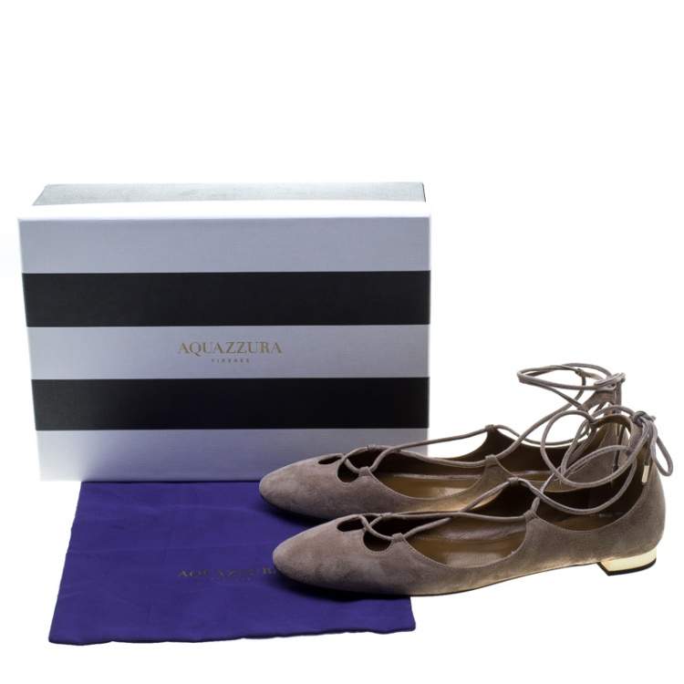 مملوكة مسبقًا Aquazzura Beige Suede Dancer Lace Up Ballet Flats Size 40