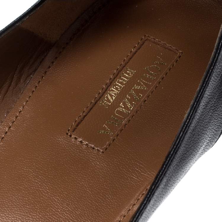 مملوكة مسبقًا Aquazzura Black Leather Heart Breaker Ballet Tie Up Ballet Flat Size 42