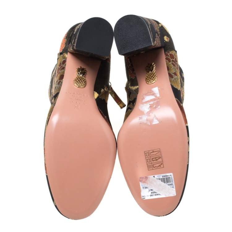 Pre Owned Aquazzura Multicolor Floral Jacquard Fabric Ankle Boots Size 38