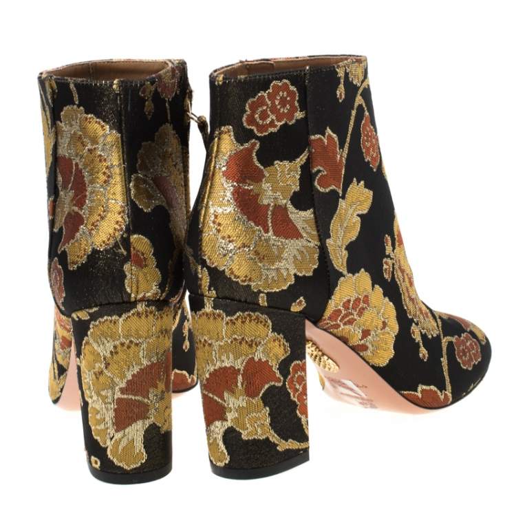 Pre Owned Aquazzura Multicolor Floral Jacquard Fabric Ankle Boots Size 38