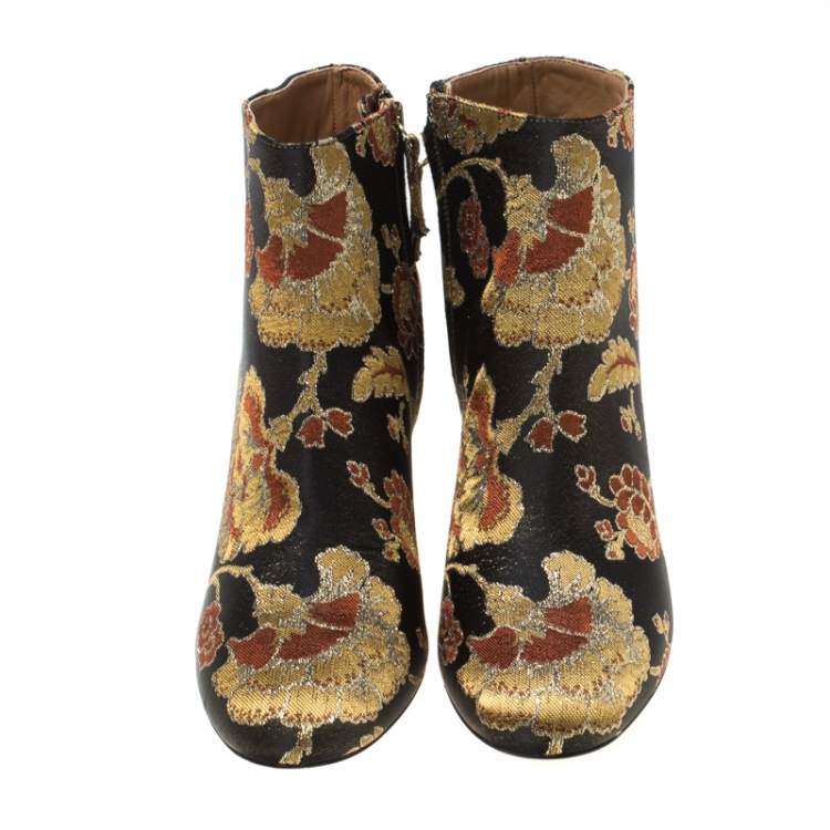 Pre Owned Aquazzura Multicolor Floral Jacquard Fabric Ankle Boots Size 38