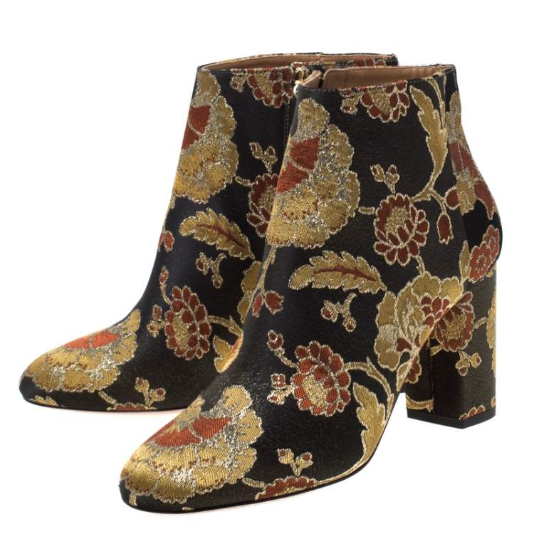 Pre Owned Aquazzura Multicolor Floral Jacquard Fabric Ankle Boots Size 38