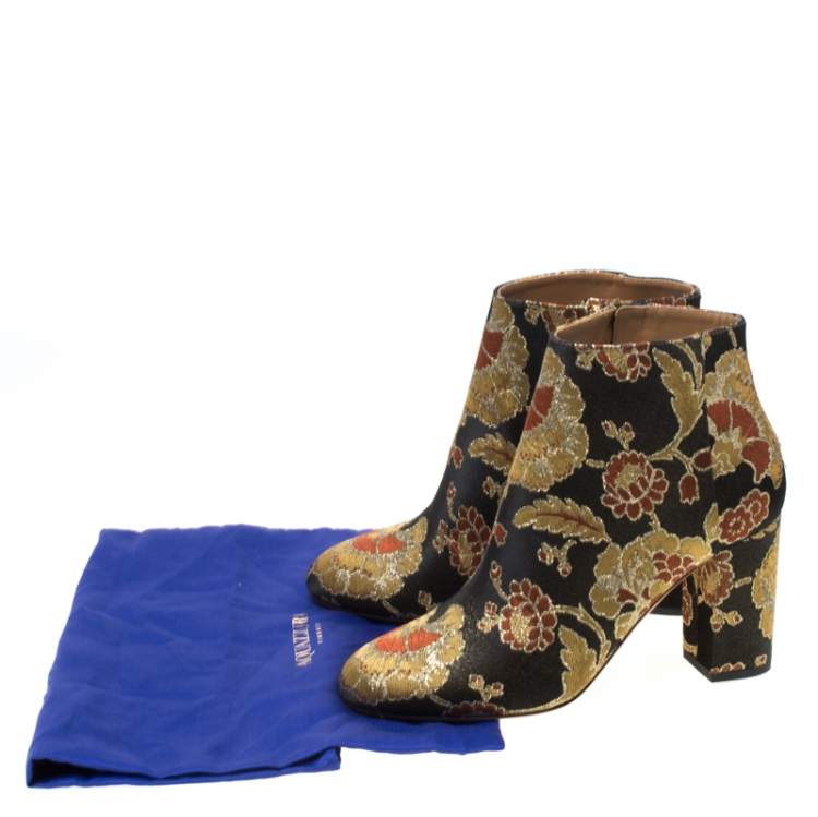 Pre Owned Aquazzura Multicolor Floral Jacquard Fabric Ankle Boots Size 38