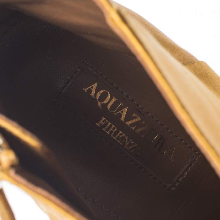 Pre Owned Aquazzura Yellow Satin Party Embellished Heel Ankle Booties Size 39.5