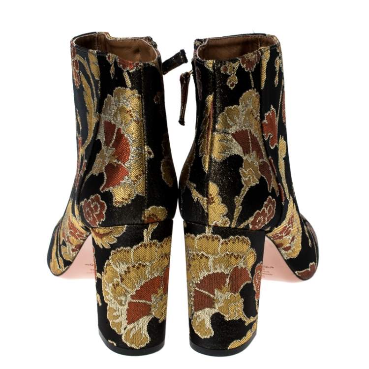 Pre Owned Aquazzura Multicolor Floral Brocade Fabric Brooklyn Oriental Ankle Boots Size 40
