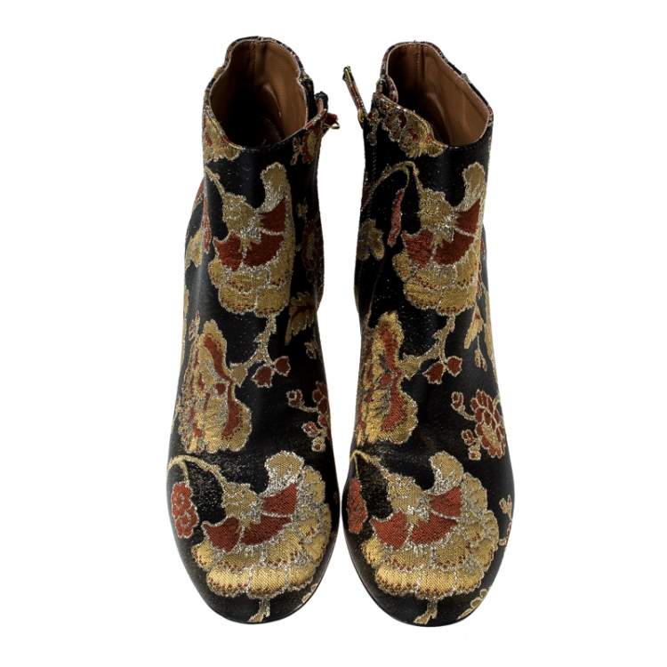 Pre Owned Aquazzura Multicolor Floral Brocade Fabric Brooklyn Oriental Ankle Boots Size 40