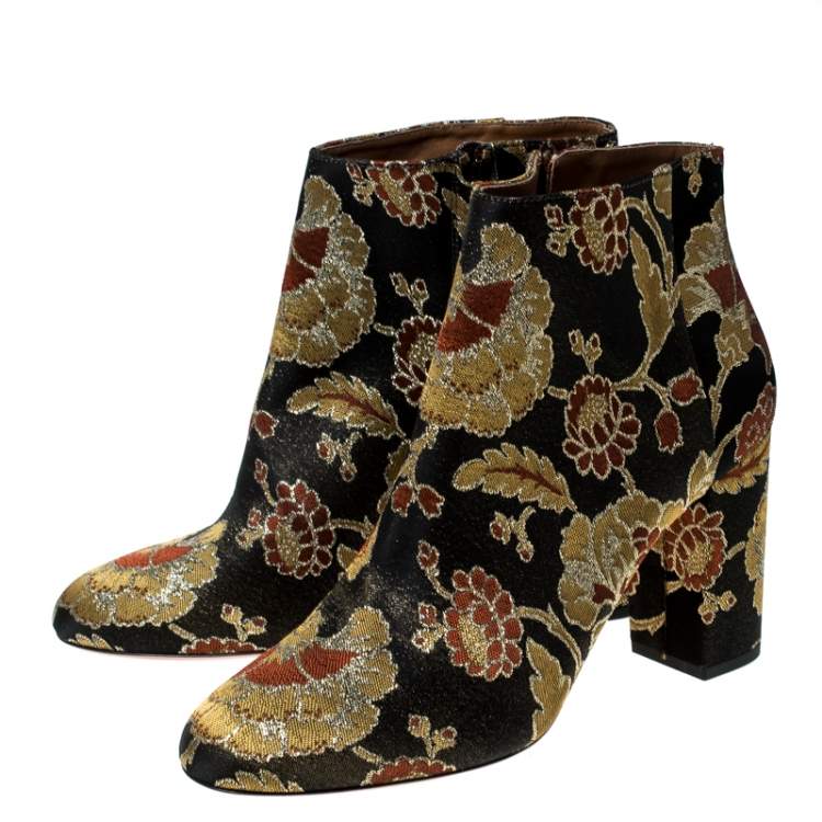 Pre Owned Aquazzura Multicolor Floral Brocade Fabric Brooklyn Oriental Ankle Boots Size 40