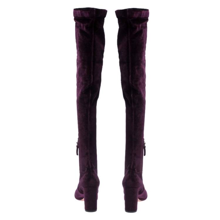 Pre Owned Aquazzura Purple Velvet Knee High Boots Size 39