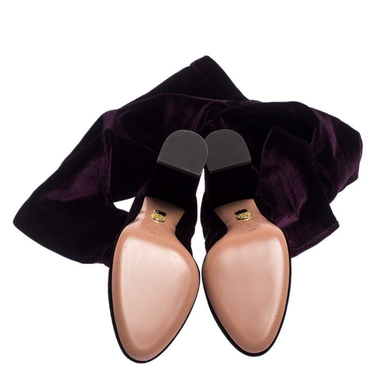 Pre Owned Aquazzura Purple Velvet Knee High Boots Size 39