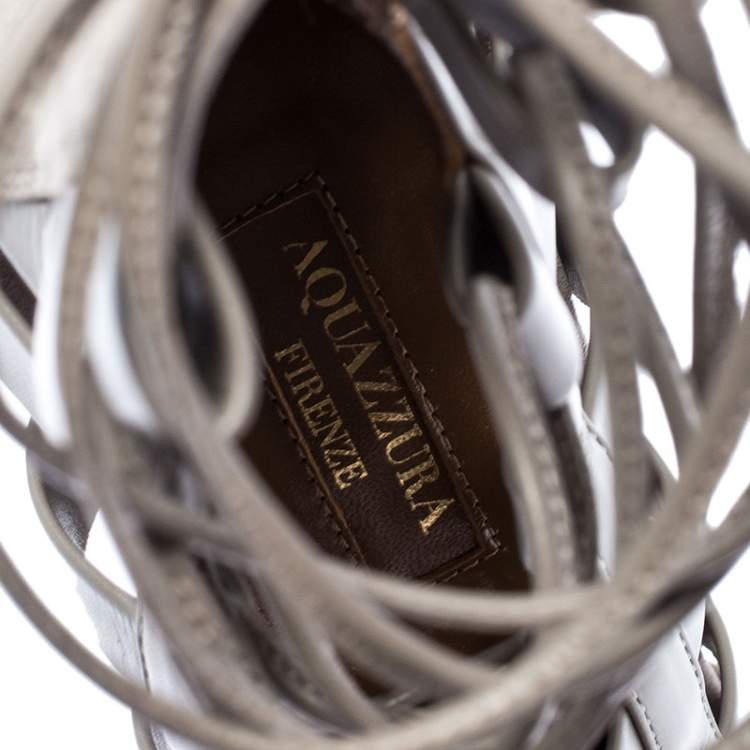 مملوكة مسبقًا Aquazzura Grey Suede and Leather Amazon Cut Out Strappy Pointed Toe Pumps Size 40.5