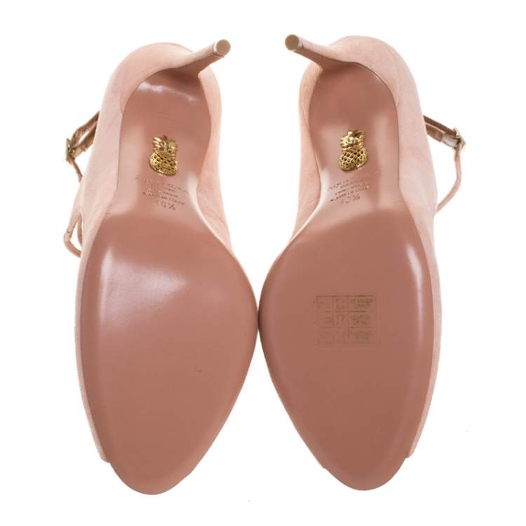 Pre Owned Aquazzura Pink Suede Zani Ankle Strap Pumps Size 40.5
