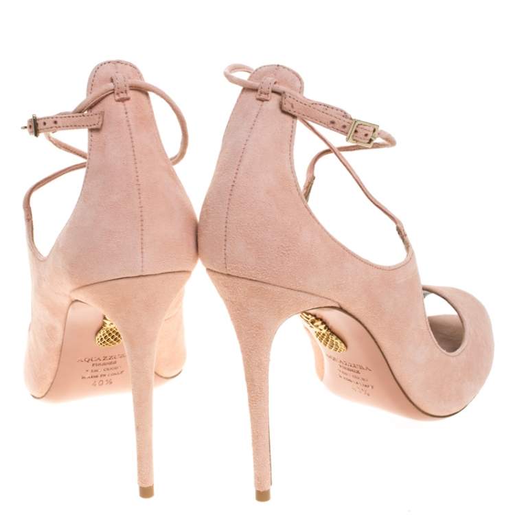 Pre Owned Aquazzura Pink Suede Zani Ankle Strap Pumps Size 40.5