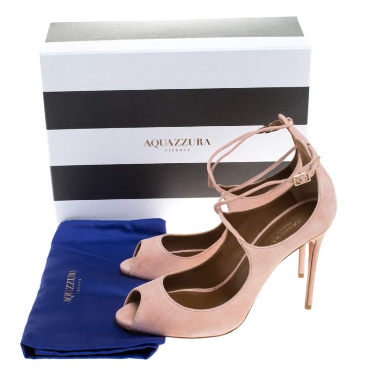 Pre Owned Aquazzura Pink Suede Zani Ankle Strap Pumps Size 40.5