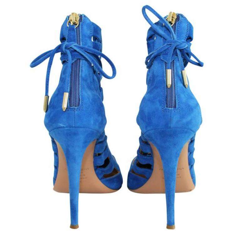 Pre Owned Aquazzura Blue Suede Tie-Up Pumps