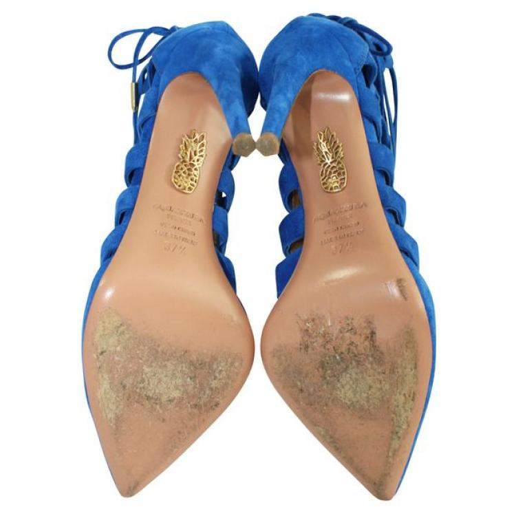 Pre Owned Aquazzura Blue Suede Tie-Up Pumps