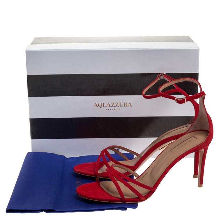 Pre Owned Aquazzura Red Suede Very Purist Ankle Strap Sandals Size 38.5