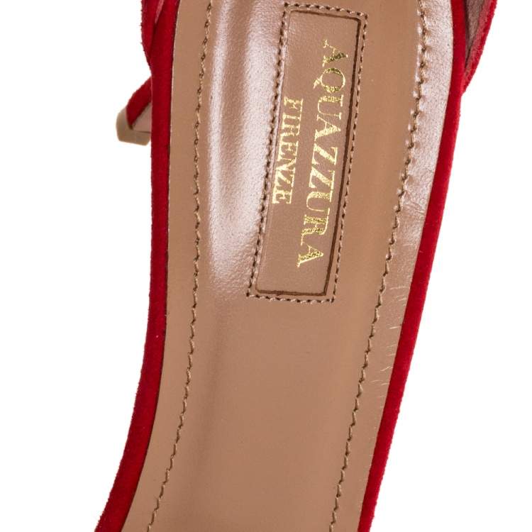 Pre Owned Aquazzura Red Suede Very Purist Ankle Strap Sandals Size 38.5
