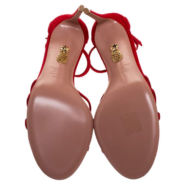 Pre Owned Aquazzura Red Suede Very Purist Ankle Strap Sandals Size 38.5