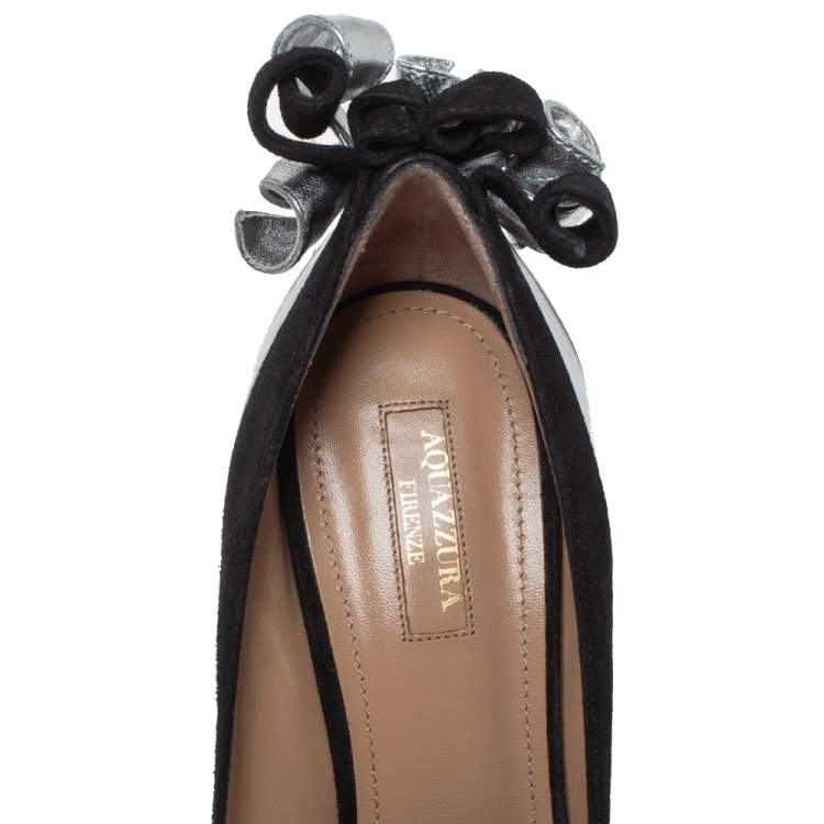 Pre Owned Aquazzura Black/Silver Suede and Leather Fire Pumps Size 40