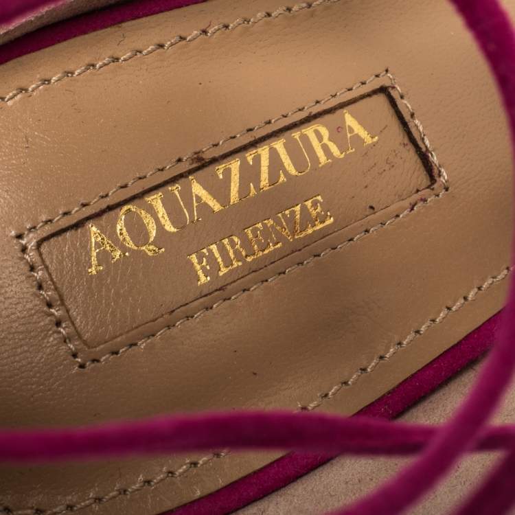 Pre Owned Aquazzura Magenta Suede Exotic Ankle Wrap Sandals Size 38.5