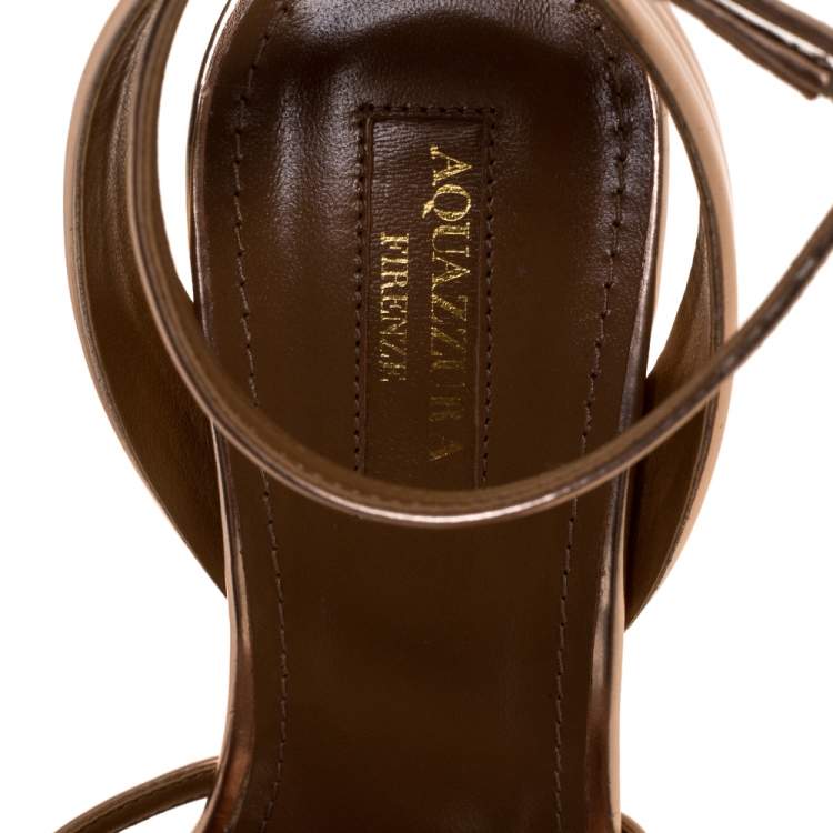 Pre Owned Aquazzura Rose Gold Patent Leather Sundance Wedge Sandals Size 36