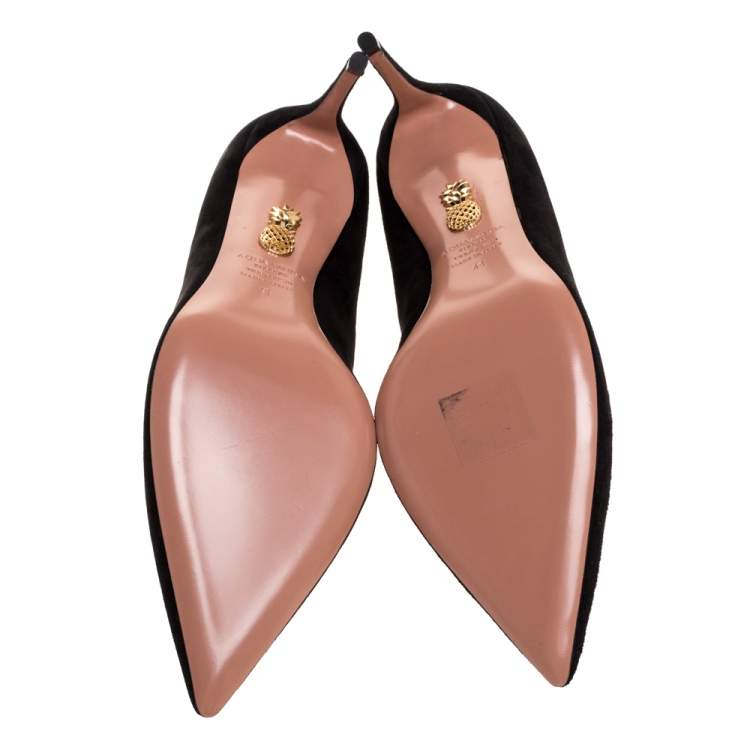 Pre Owned Aquazzura Black Suede Leather Simply Irresistible Pointed Toe Pumps 41