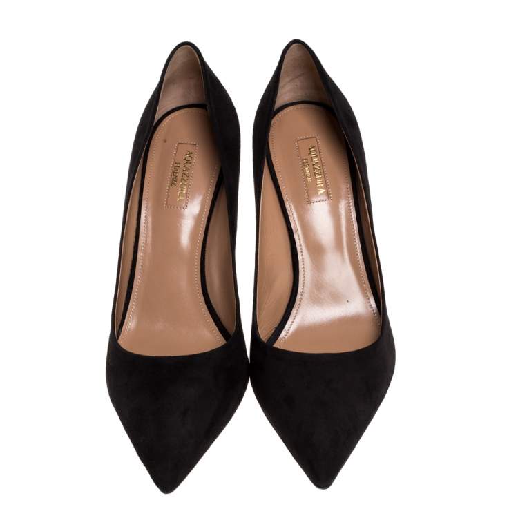 Pre Owned Aquazzura Black Suede Leather Simply Irresistible Pointed Toe Pumps 41