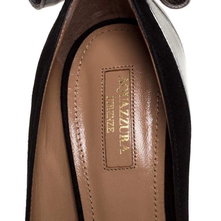 Pre Owned Aquazzura Black/Silver Suede Leather Fire Pointed Toe Pumps Size 38