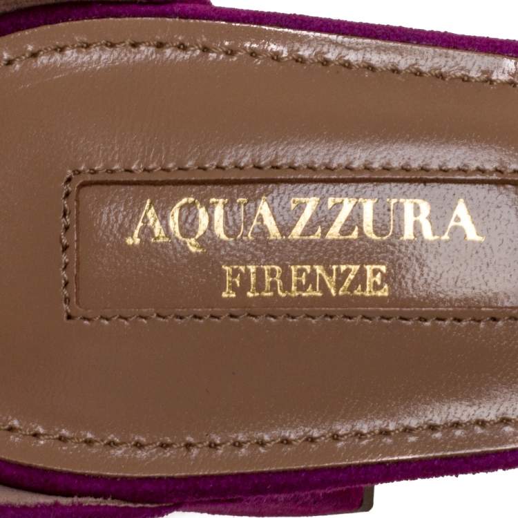 Pre Owned Aquazzura Purple/Gold Suede and Patent Leather Moon Ray Sandals Size 38