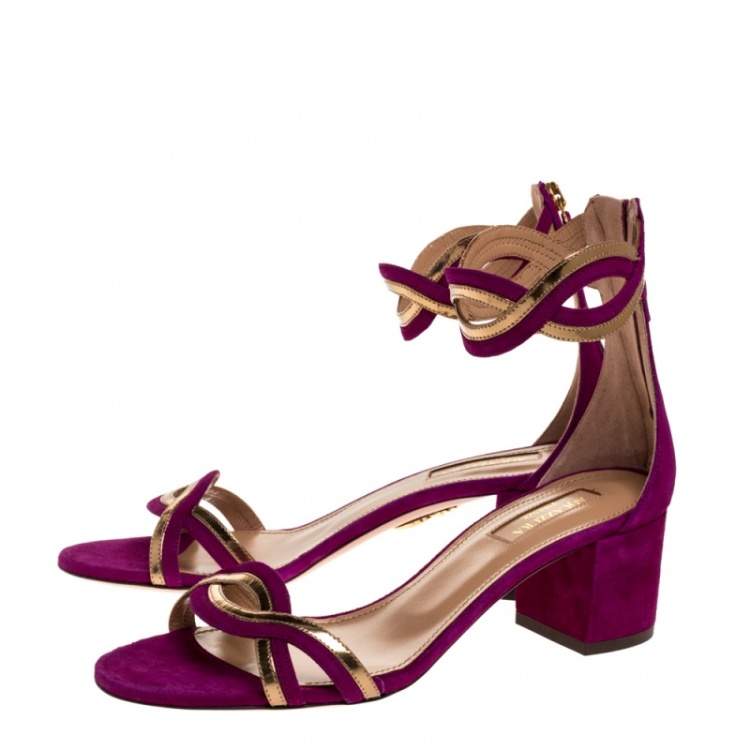Pre Owned Aquazzura Purple Suede Leather Moon Ray Ankle Cuff Sandals Size 39