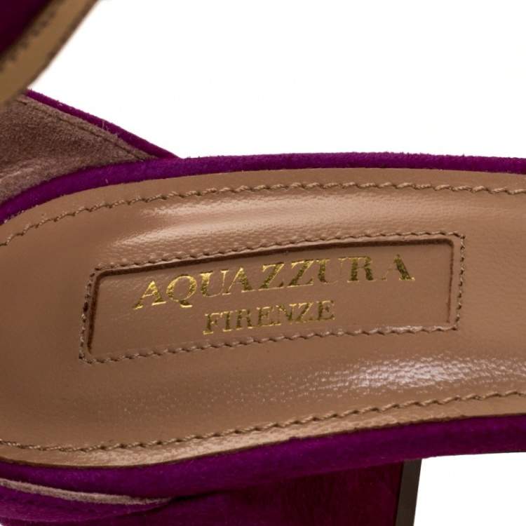 Pre Owned Aquazzura Purple Suede Leather Moon Ray Ankle Cuff Sandals Size 39
