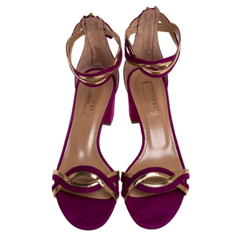 Pre Owned Aquazzura Purple Suede Leather Moon Ray Ankle Cuff Sandals Size 39