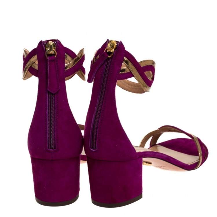 Pre Owned Aquazzura Purple Suede Leather Moon Ray Ankle Cuff Sandals Size 39