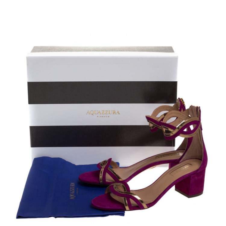 Pre Owned Aquazzura Purple Suede Leather Moon Ray Ankle Cuff Sandals Size 39