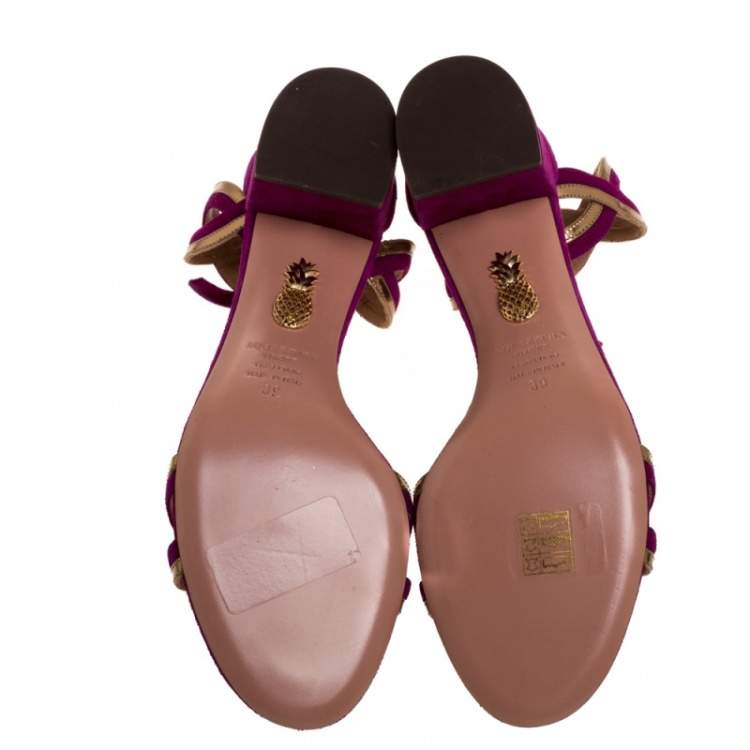 Pre Owned Aquazzura Purple Suede Leather Moon Ray Ankle Cuff Sandals Size 39
