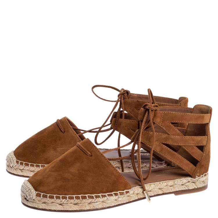 Pre Owned Aquazzura Brown Suede Belgravia Espadrille Flats 36