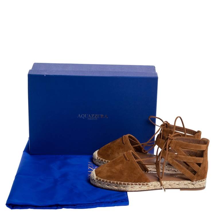 Pre Owned Aquazzura Brown Suede Belgravia Espadrille Flats 36