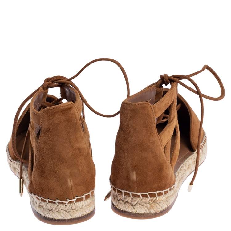 Pre Owned Aquazzura Brown Suede Belgravia Espadrille Flats 36