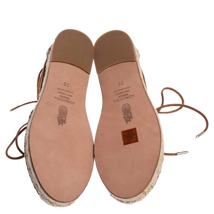Pre Owned Aquazzura Brown Suede Belgravia Espadrille Flats 36
