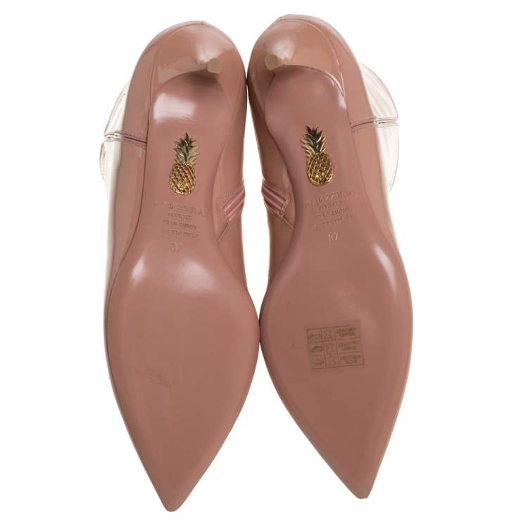 Pre Owned Aquazzura Beige Patent Leather Quant Pointed Toe Ankle Booties Size 37