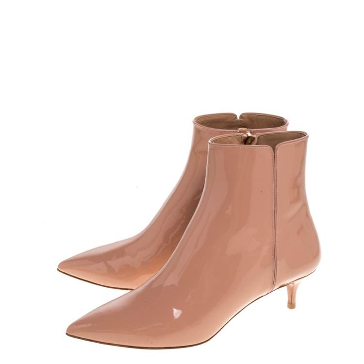 Pre Owned Aquazzura Beige Patent Leather Quant Pointed Toe Ankle Booties Size 37