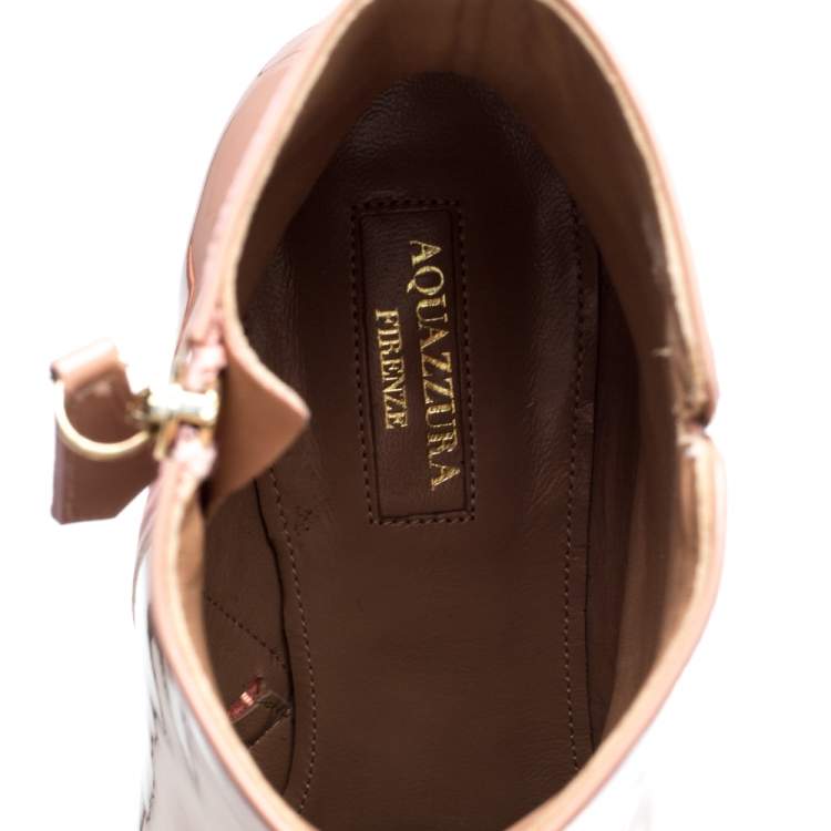 Pre Owned Aquazzura Beige Patent Leather Quant Pointed Toe Ankle Booties Size 37