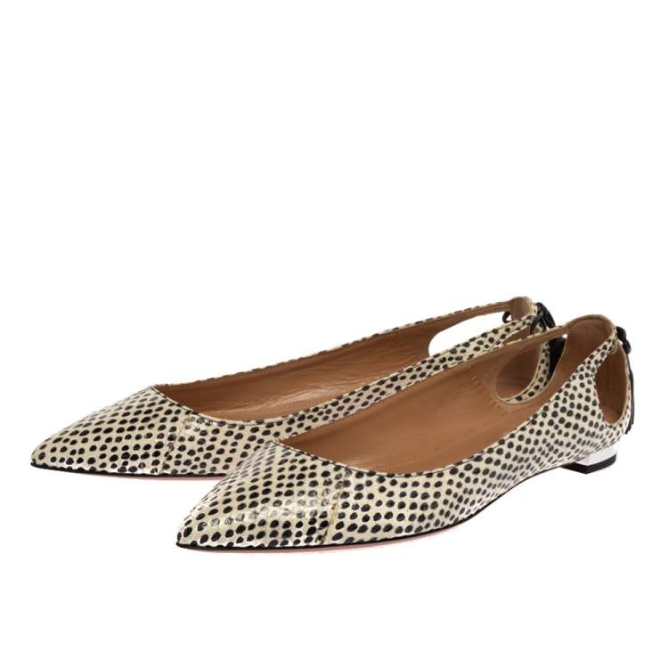 Pre Owned Aquazzura Black/White Python Leather Forever Marilyn Tassel Ballet Flats Size 37