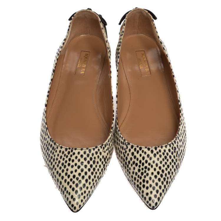 Pre Owned Aquazzura Black/White Python Leather Forever Marilyn Tassel Ballet Flats Size 37