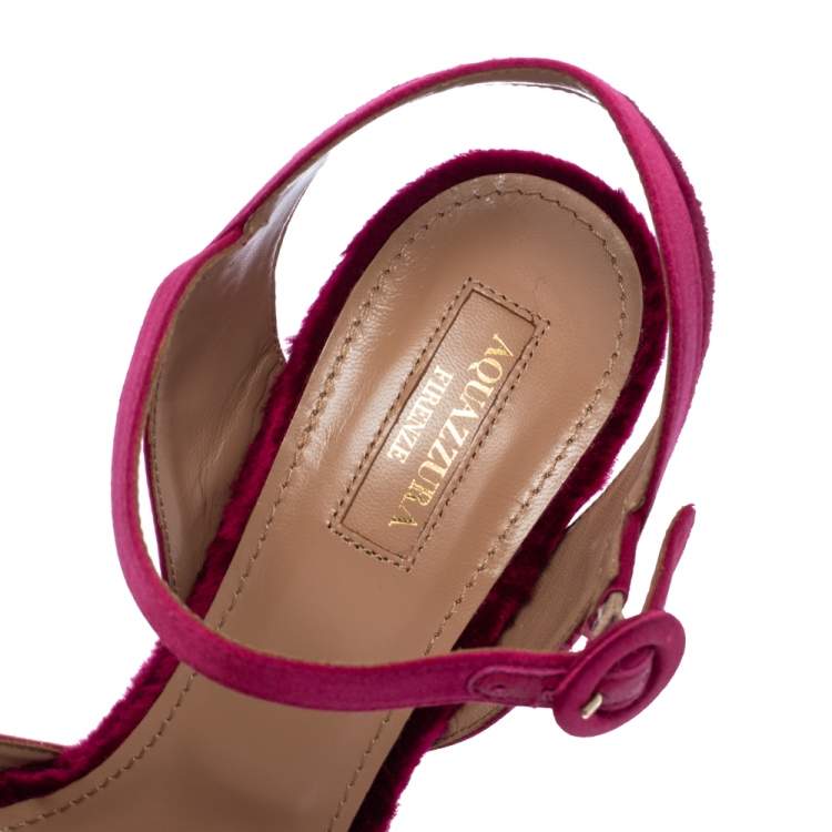 Pre Owned Aquazzura Pink Satin And Velvet Coquette Platform Ankle Strap Sandals Size 40
