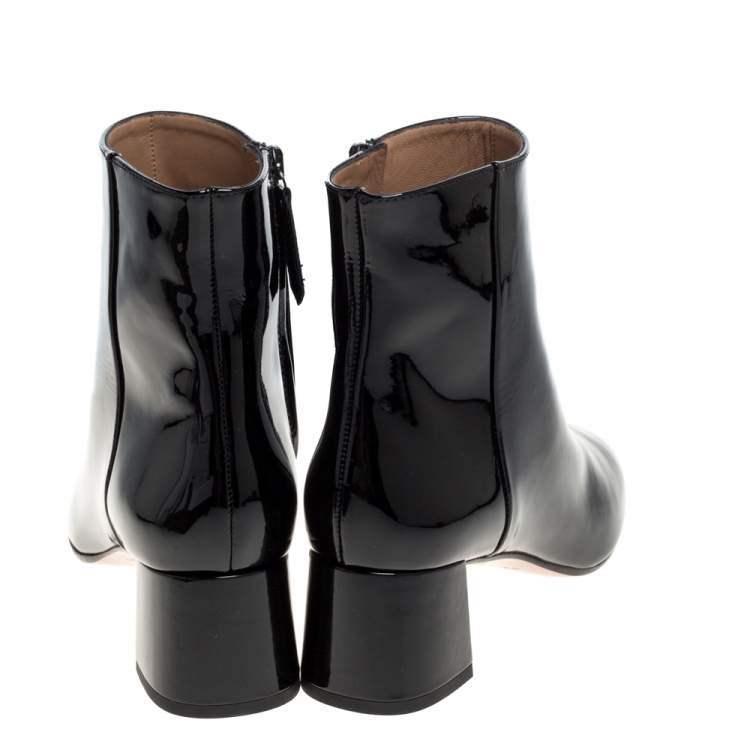 Pre Owned Aquazzura Black Patent Leather Grenelle Ankle Booties Size 37