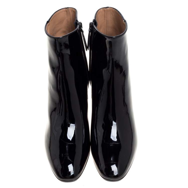 Pre Owned Aquazzura Black Patent Leather Grenelle Ankle Booties Size 37