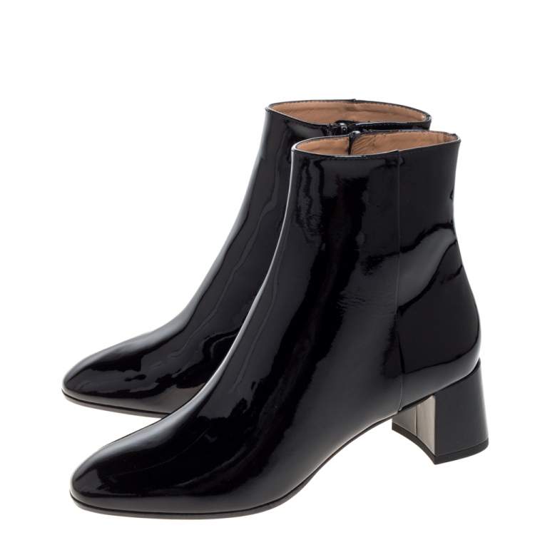 Pre Owned Aquazzura Black Patent Leather Grenelle Ankle Booties Size 37