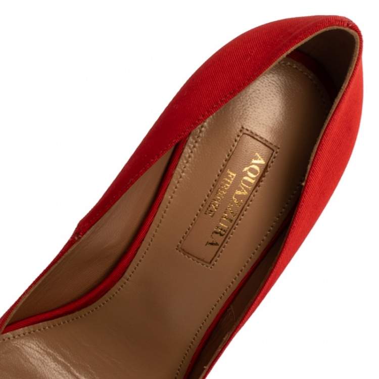 Pre Owned Aquazzura Red Moire Fabric Sunlight Embellished Pointed Toe Pumps Size 36