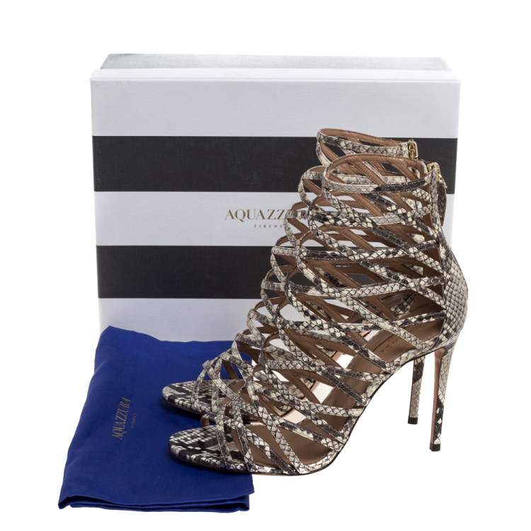 Pre Owned Aquazzura Brown Python Embossed Leather Knockout Sandals Size 39